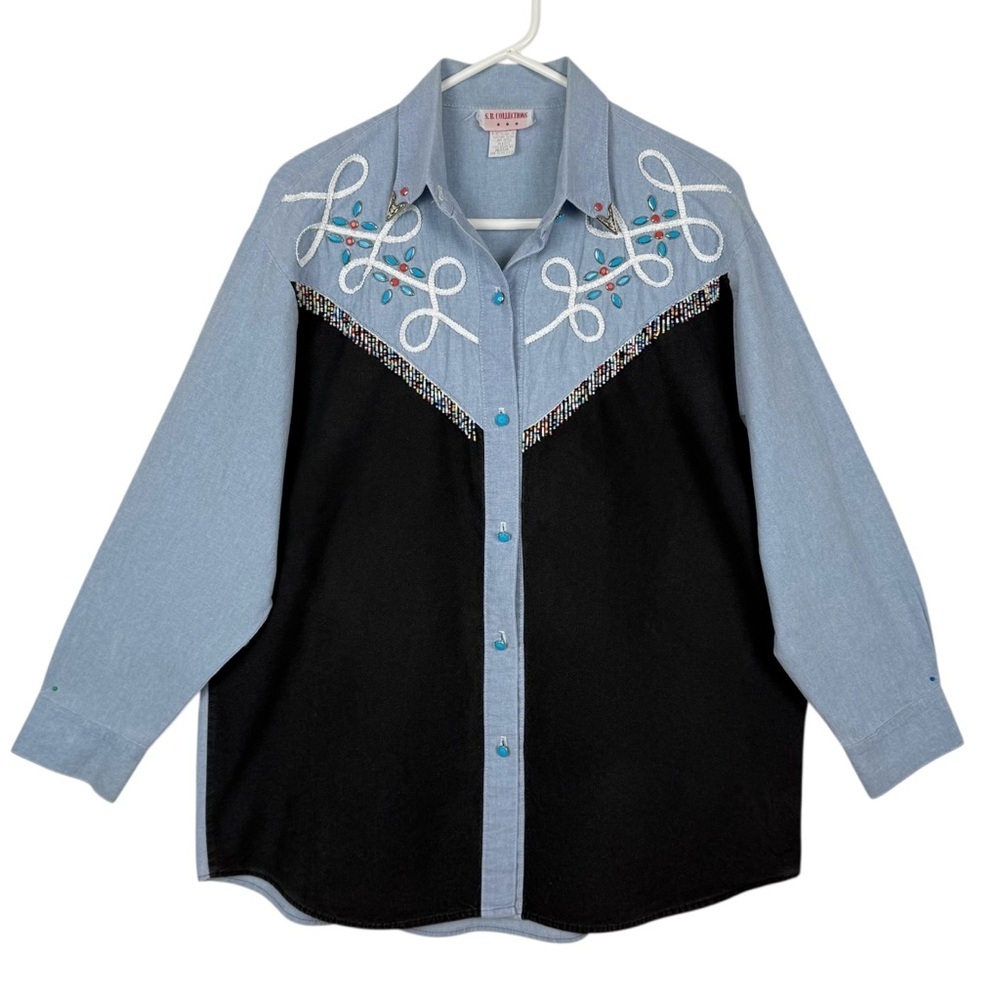 Vintage S.B. Collections Western Embroidered Denim Shirt – Medium – Made in USA